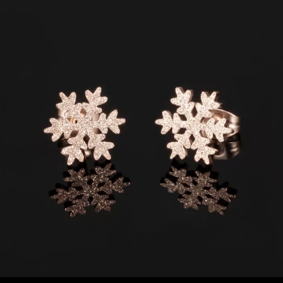 Jewelry - Rose gold stainless steel snowflake earrings.